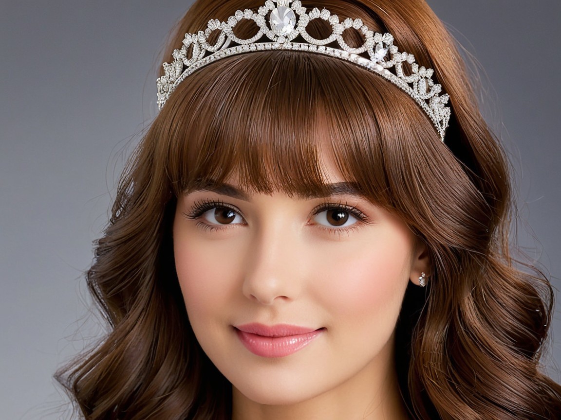 Young woman with tiara and elegant makeup features