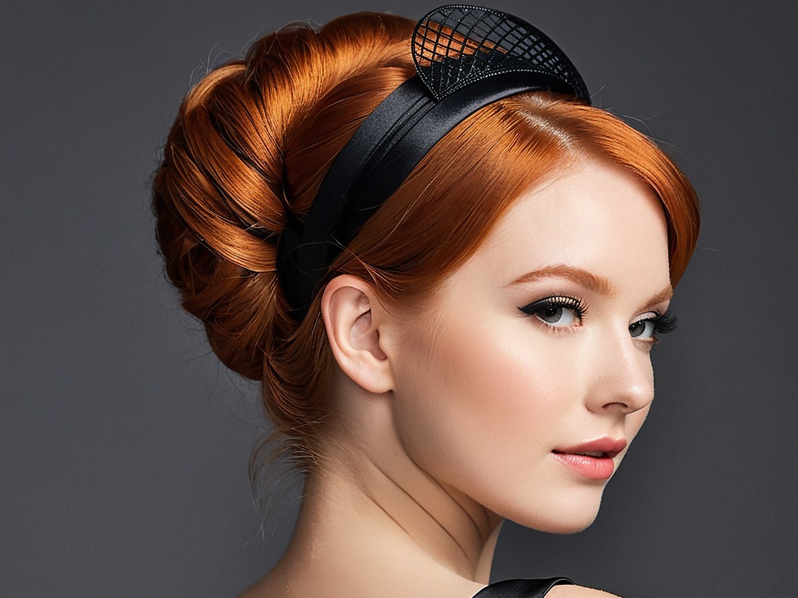 Elegant Auburn Updo with Dramatic Eye Makeup