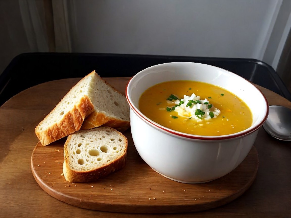 Vibrant Orange Soup with Herbs and Toasted Bread