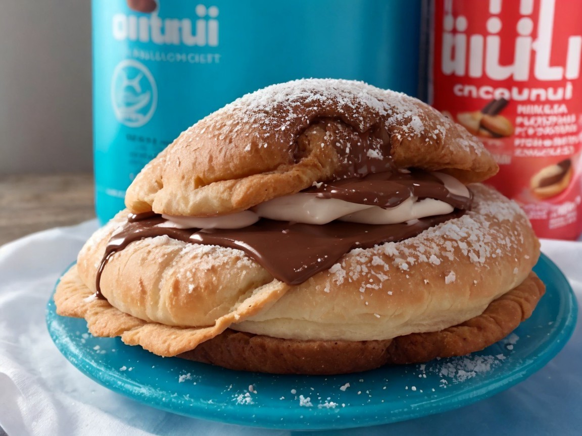 Golden-Brown Pastry with Chocolate Filling on Blue Plate