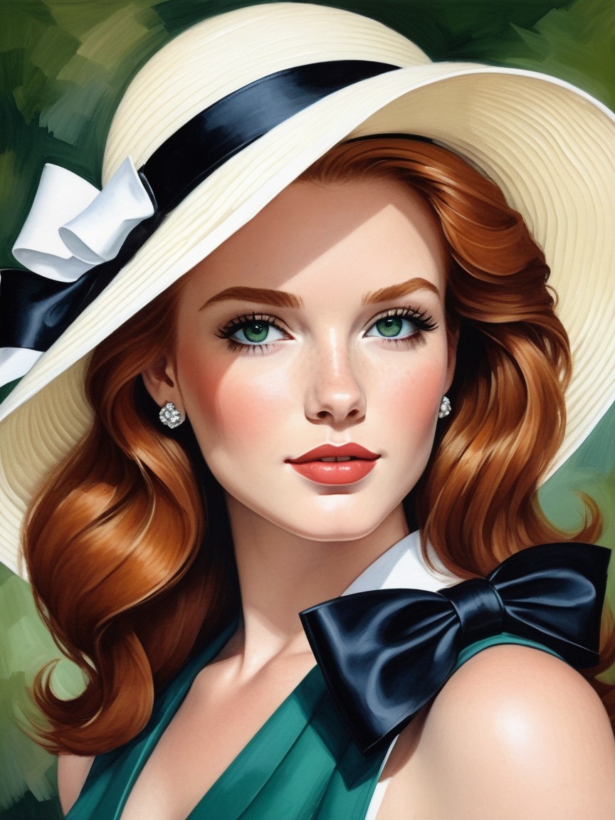 Portrait of a Woman in Green Dress with Red Hair