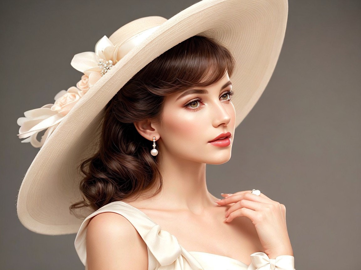 Elegant Woman in Straw Hat and Stylish Dress