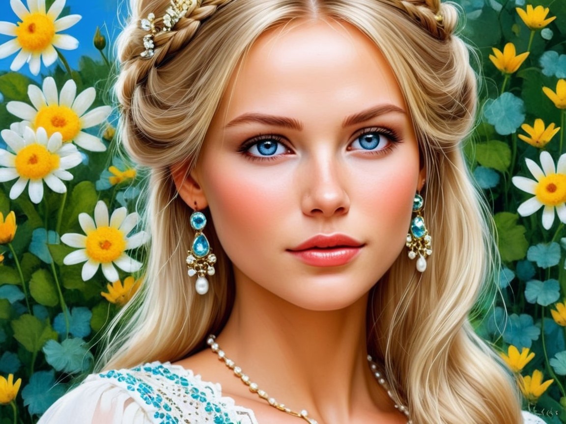 Young Woman with Braided Hair and Floral Accents