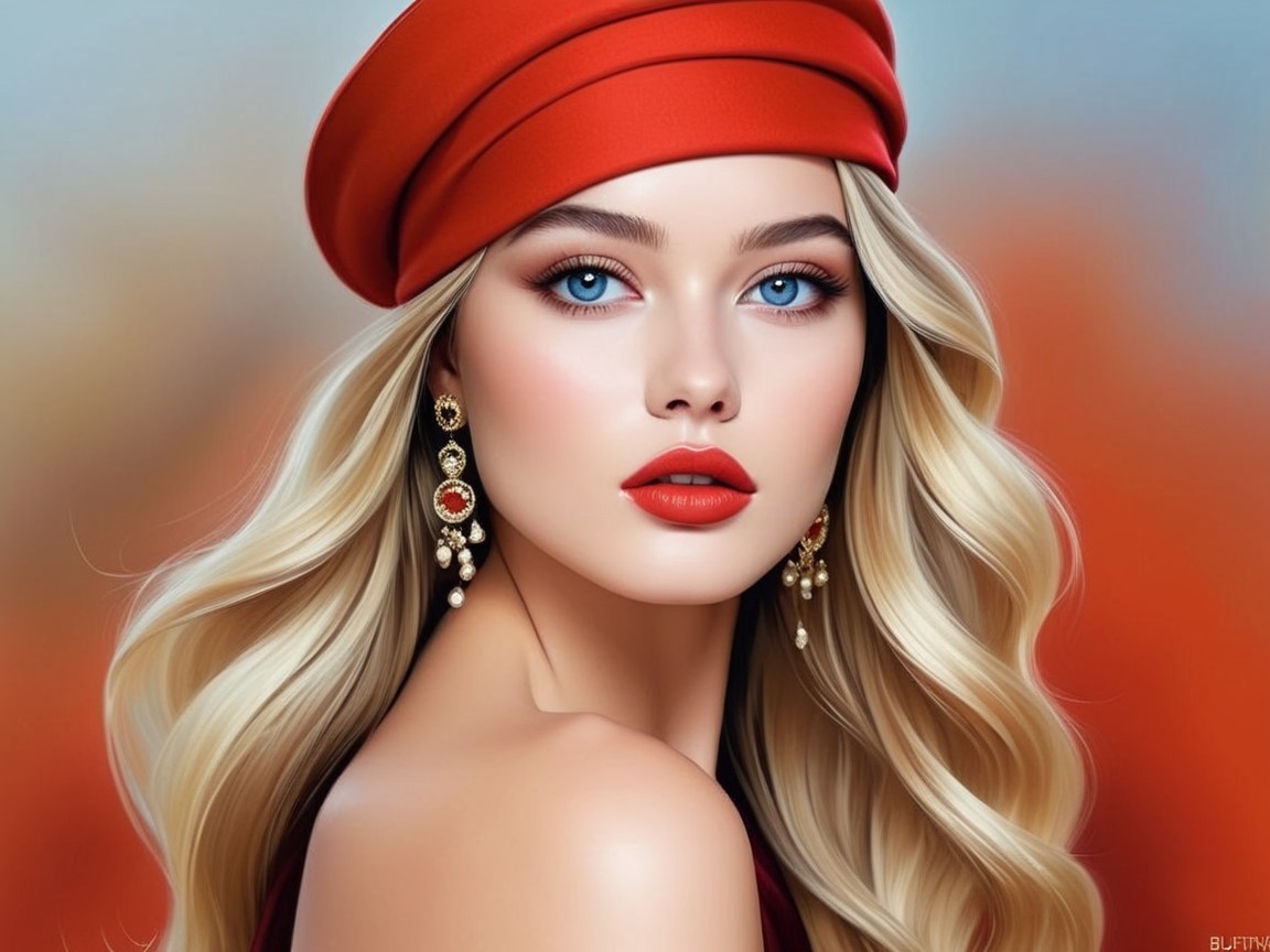 Portrait of a Young Woman with Blonde Hair and Beret