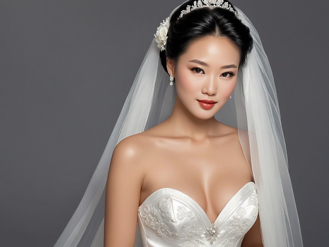 Elegant Bride in Stunning Strapless Wedding Gown