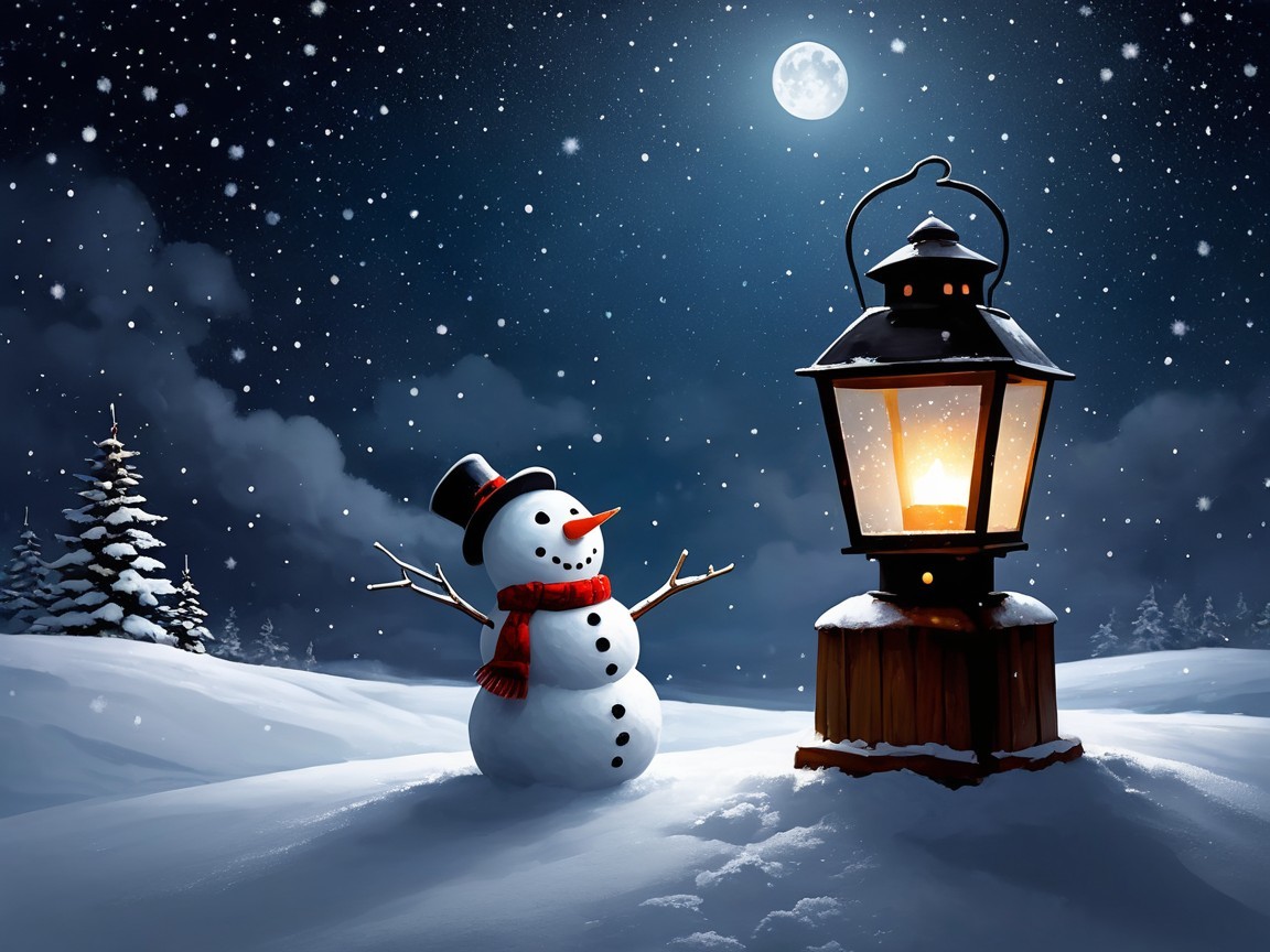 Cheerful Snowman in Serene Winter Landscape