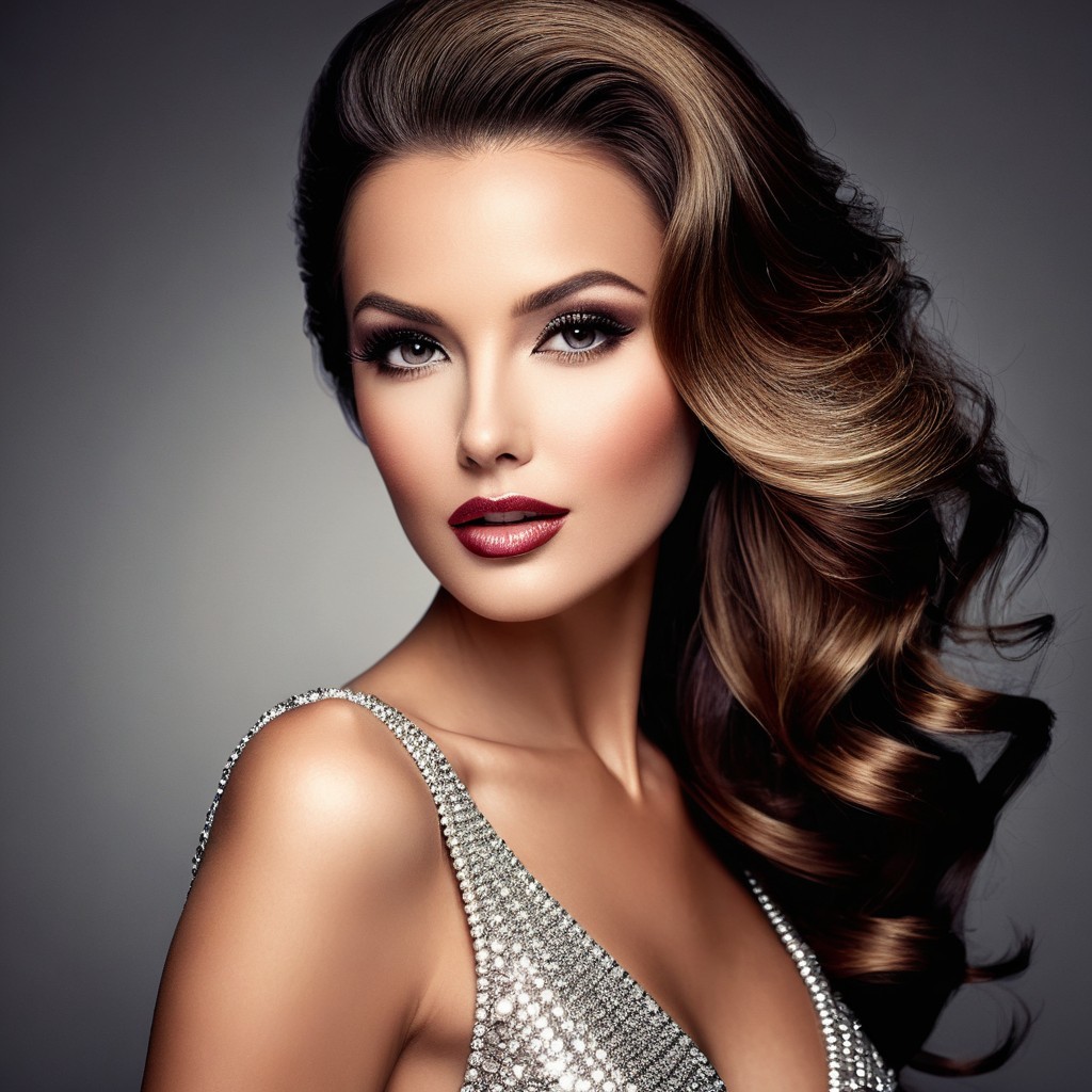 Glamorous Portrait of a Woman in Silver Gown
