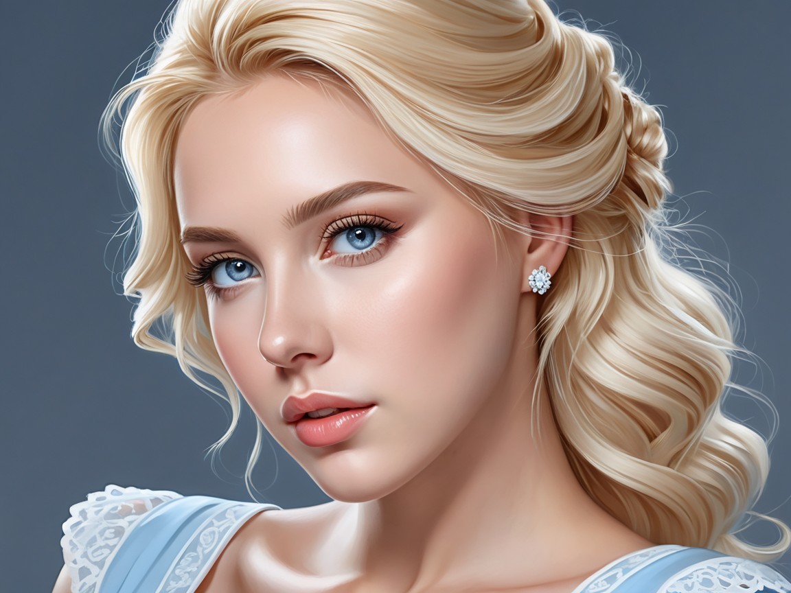 Close-up Portrait of a Young Woman in Light Blue Dress