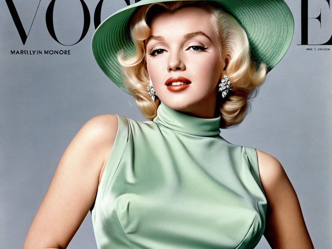 Vintage Magazine Cover with Glamorous Figure in Green Dress