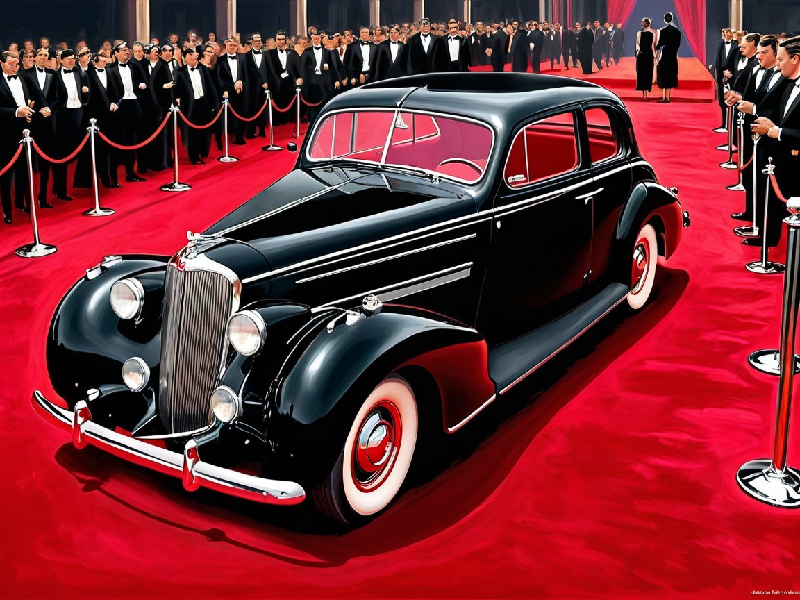 Vintage Black Car at Glamorous Event on Red Carpet