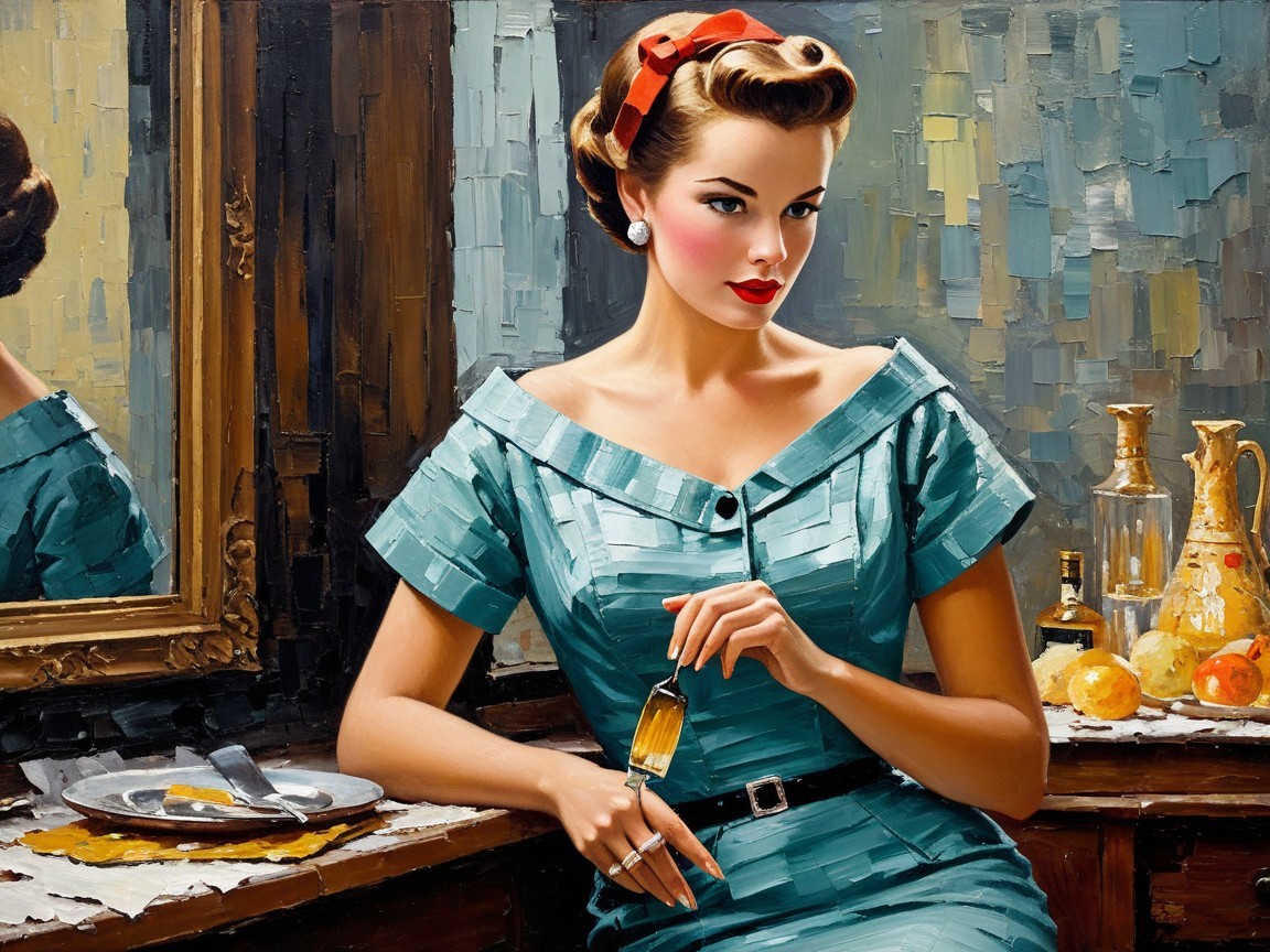 Vintage Turquoise Dress and Elegant Vanity Scene