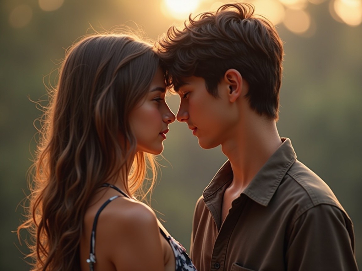 Young couple sharing an intimate moment in sunlight