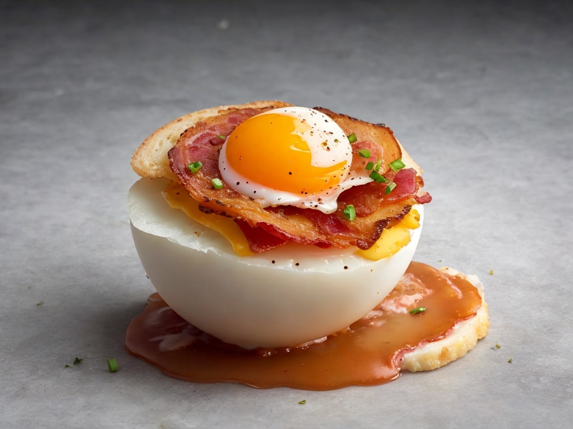 Breakfast Dish with Poached Egg, Bacon, and Cheese