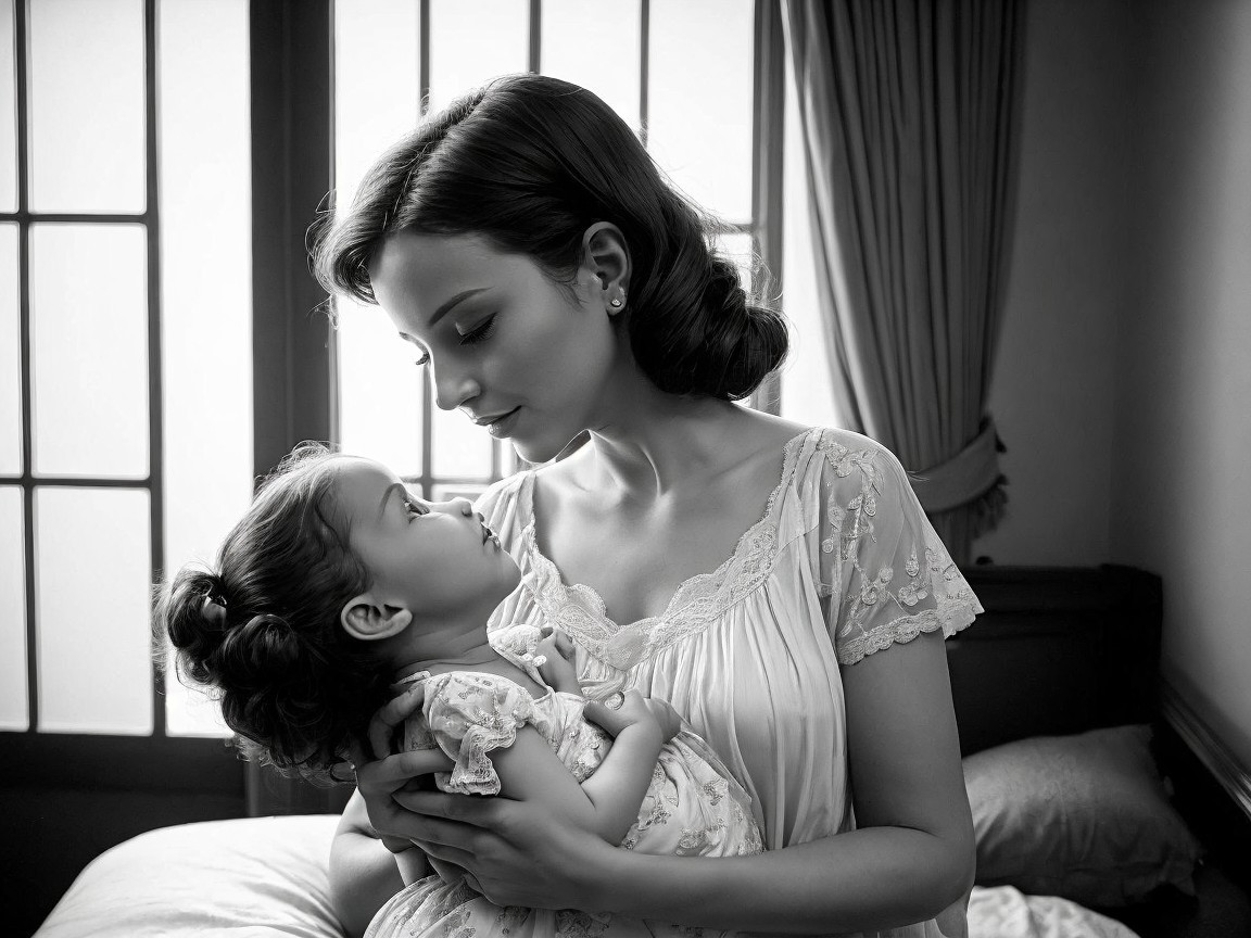 Monochrome Scene of Mother and Daughter Connection