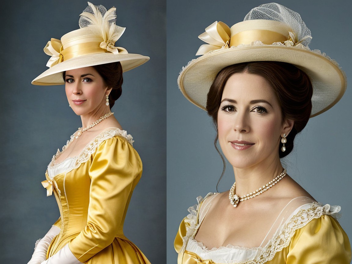 Elegant Historical Woman in Yellow Gown and Hat