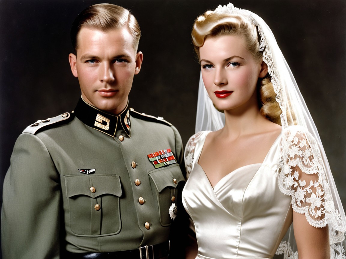 Stylish Couple in Formal Attire with Wedding Elements
