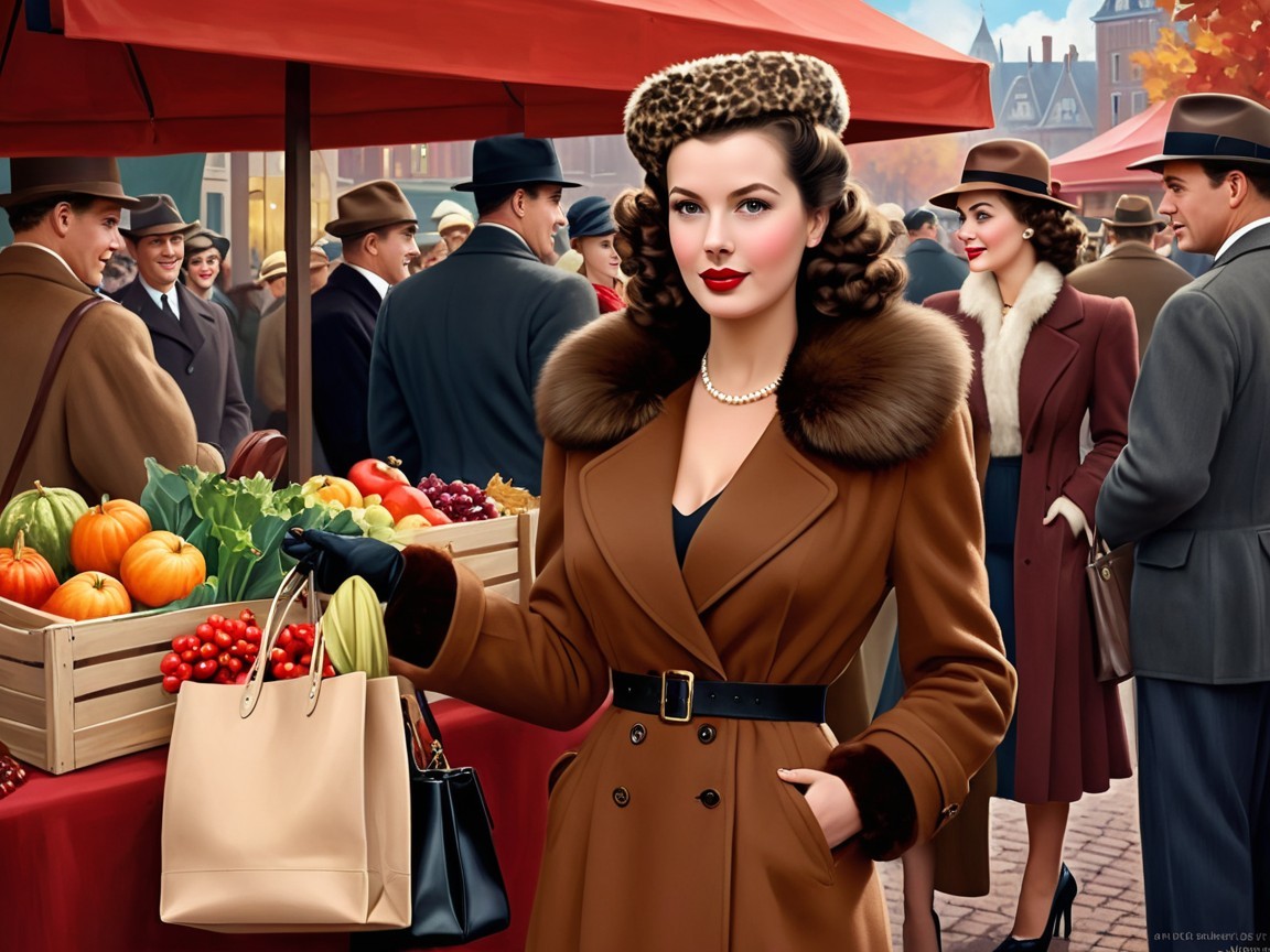 Stylish Woman in Vibrant Marketplace with Fresh Produce