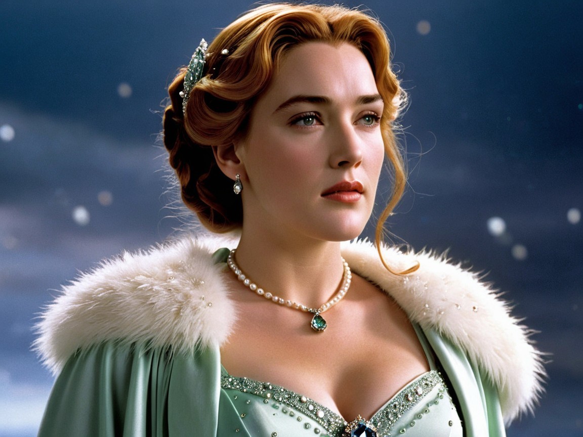Regal figure in mint green gown with elegant details