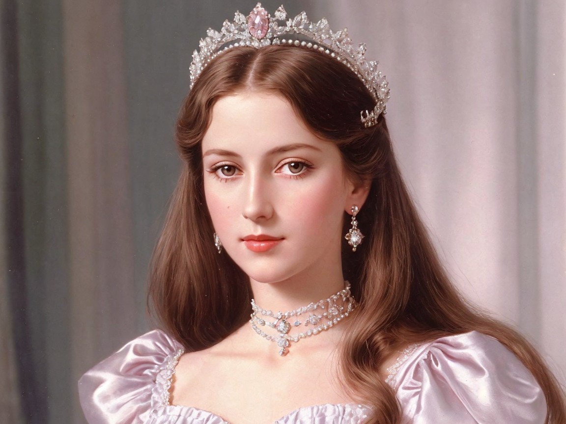 Young woman in lavender gown with tiara and earrings