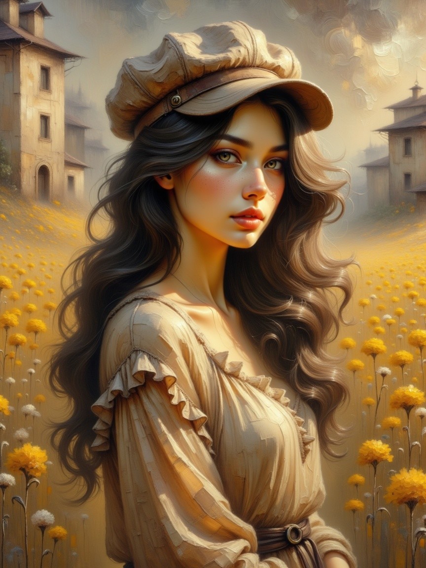 Young Woman in Golden Field at Sunset