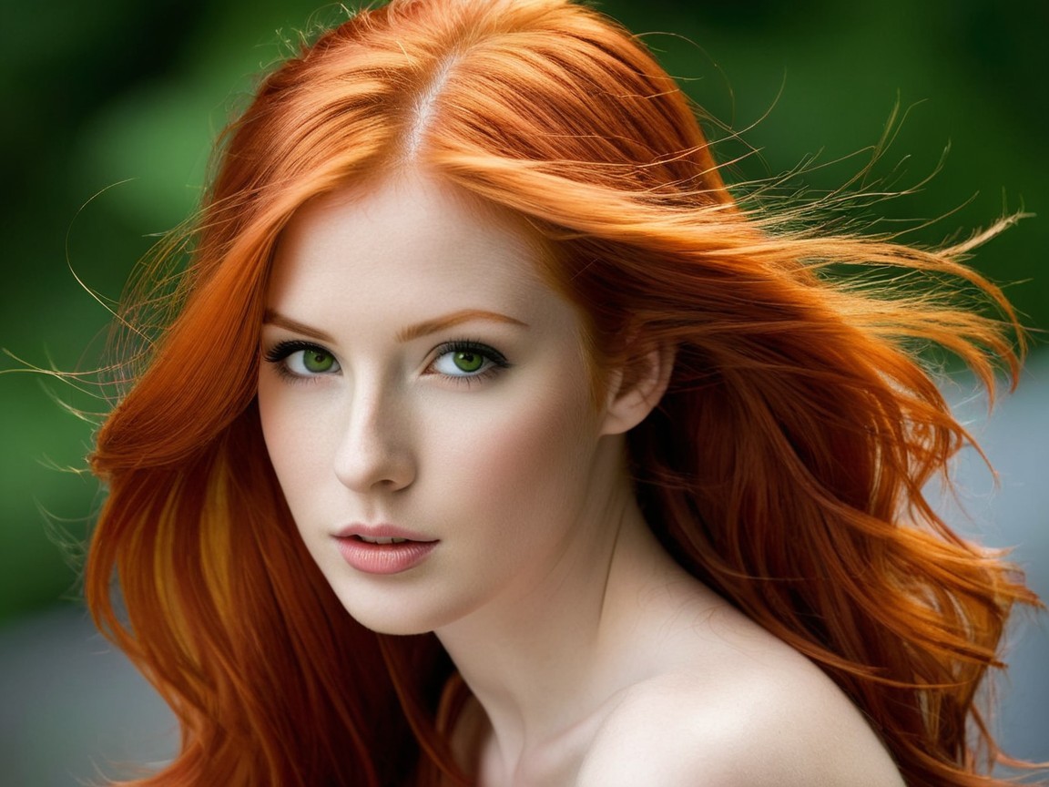 Close-Up Portrait of a Woman with Red Hair and Green Eyes