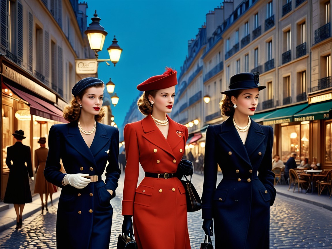 Elegant Women in Vintage Fashion on Parisian Street