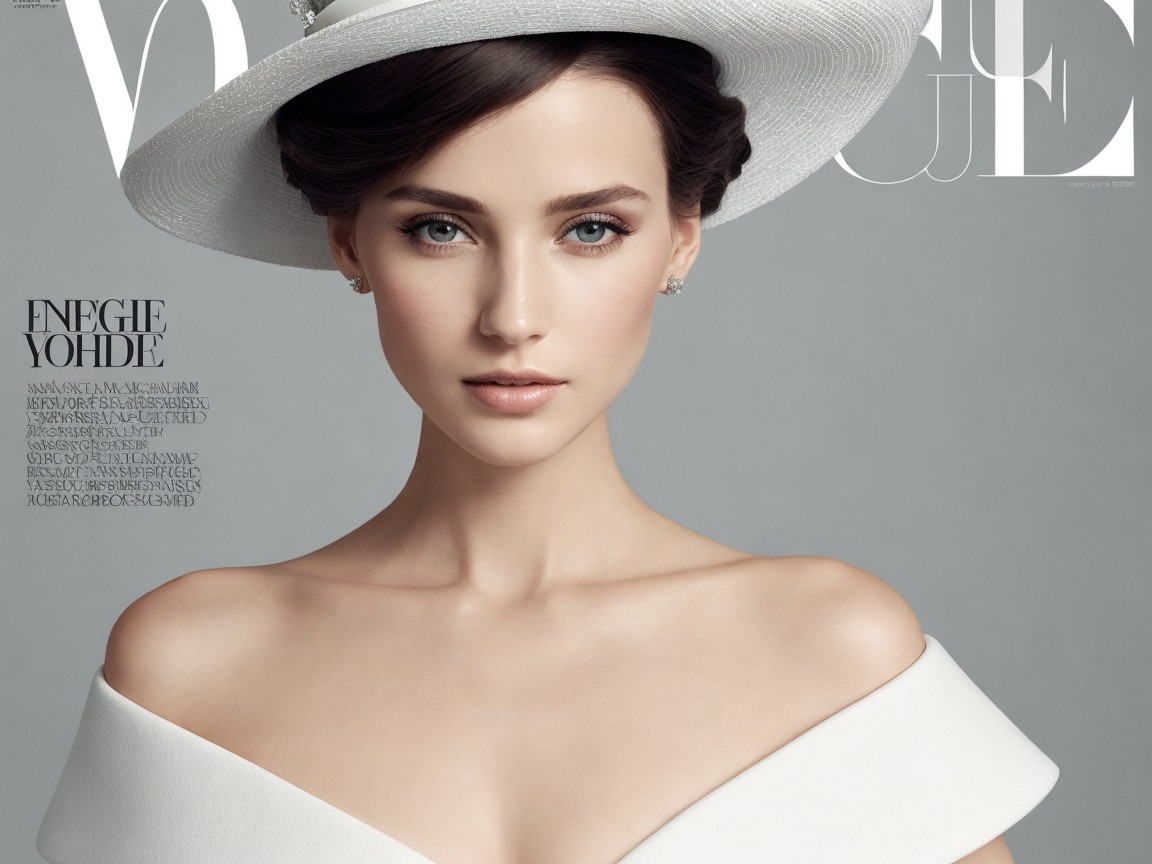 Model in Elegant White Gown on Fashion Magazine Cover