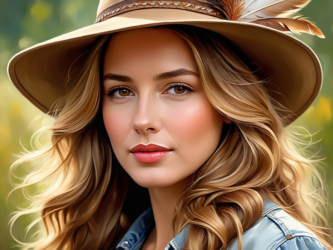 Woman with Blonde Hair in Wide-Brimmed Hat Outdoors