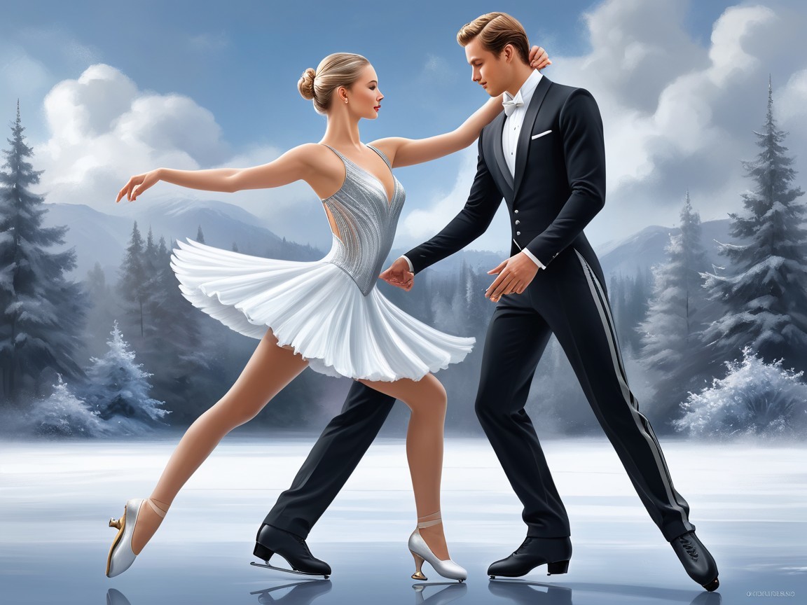Elegant Ice Skating Couple on a Frozen Lake