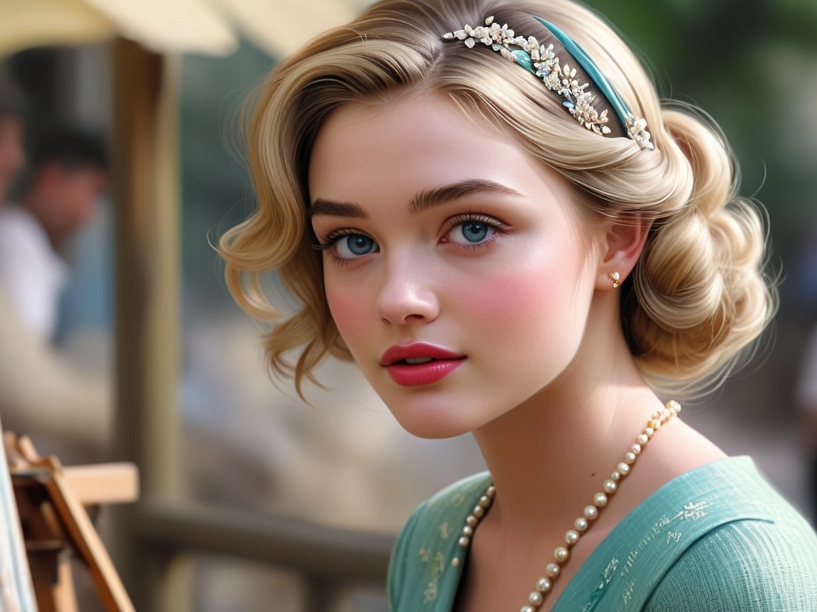 Young woman with blonde hair and vintage charm