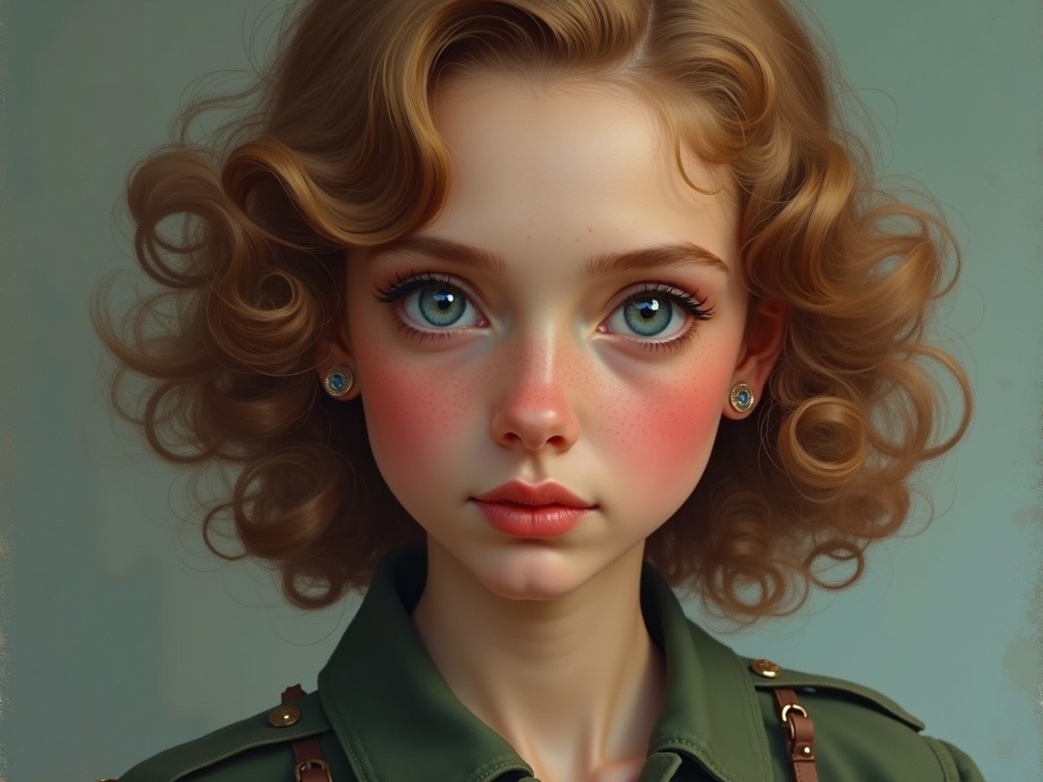 Portrait of a young girl with curly hair and freckles