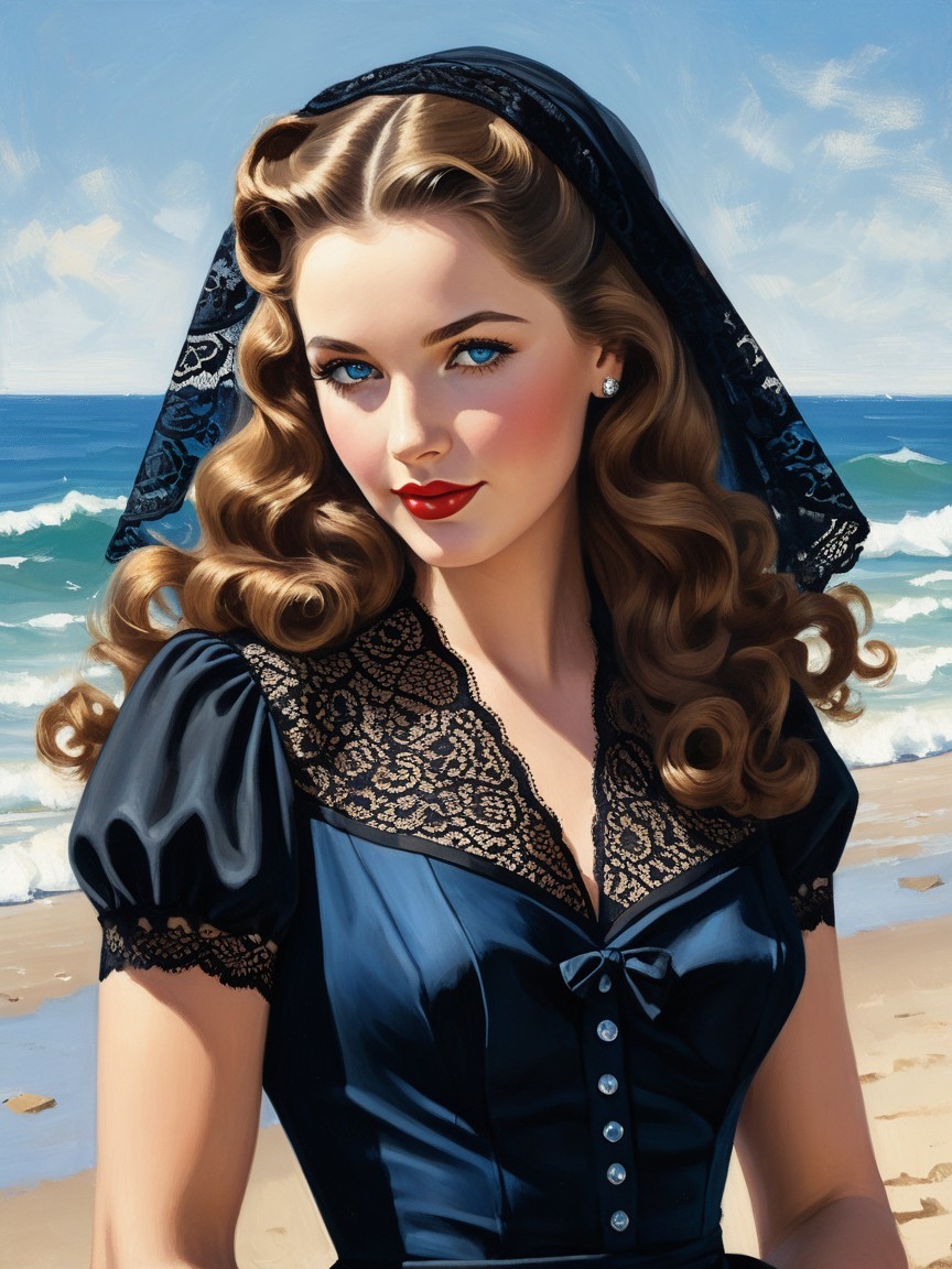 Portrait of a Woman at the Beach with Cascading Curls