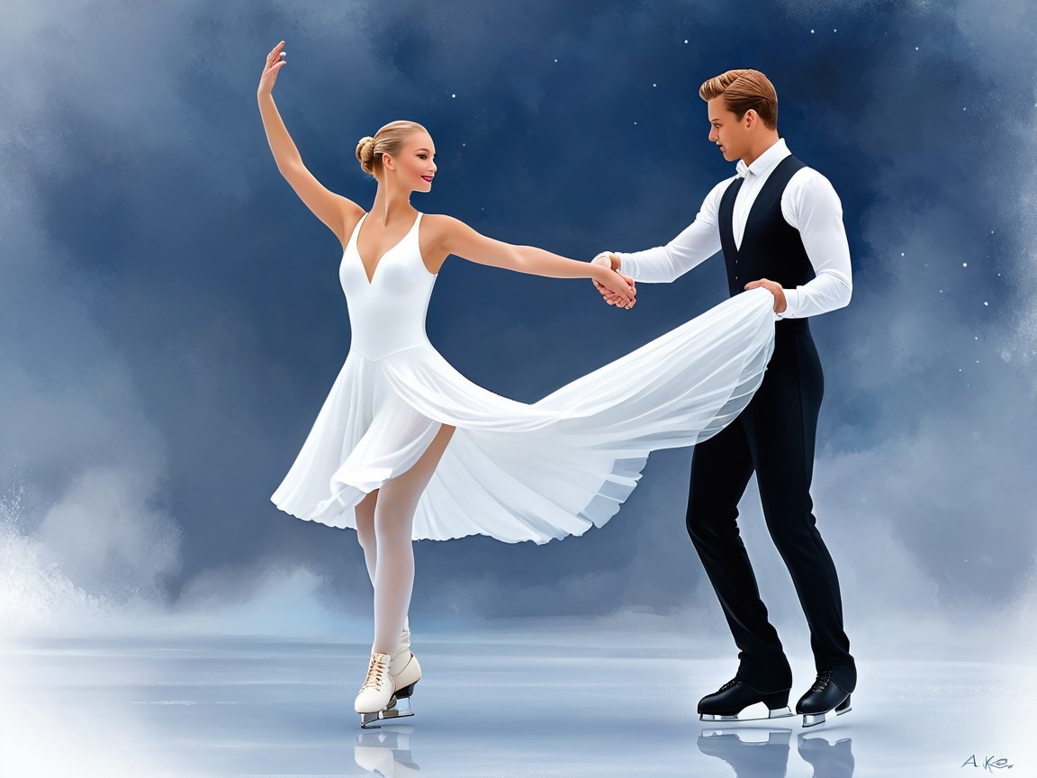 Romantic Ice Dance by Elegant Figure Skaters