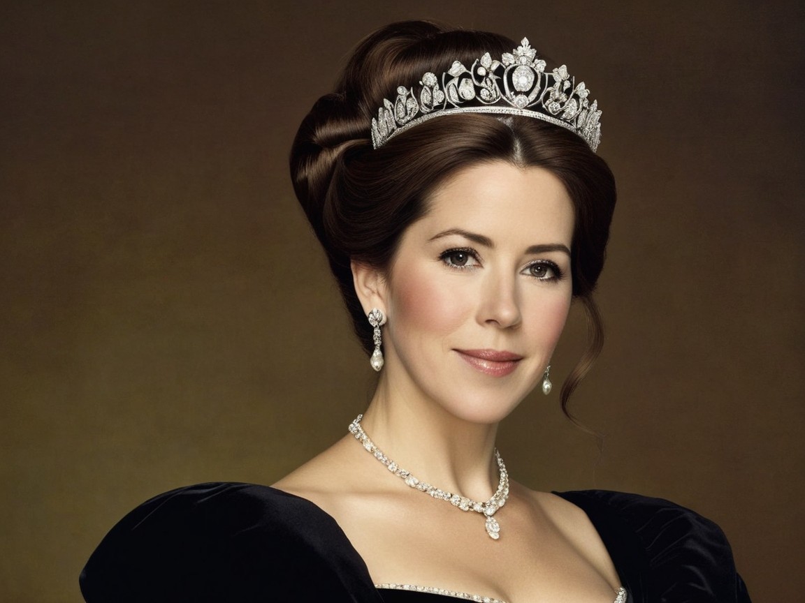 Elegant Woman in Black Gown with Tiara and Jewelry