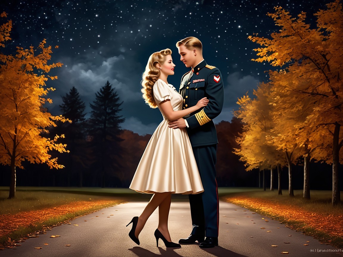 Couple in Romantic Moment on Starry Night Path