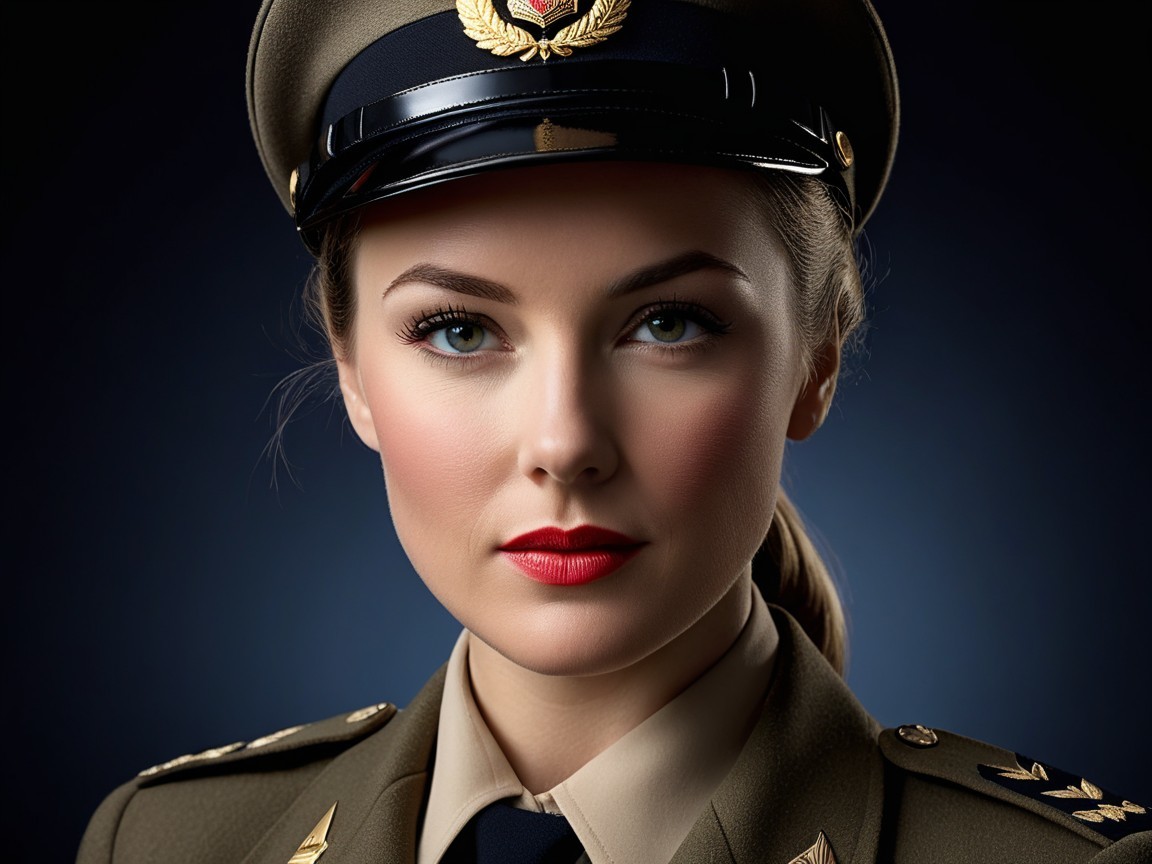 Portrait of a Young Woman in Military Uniform