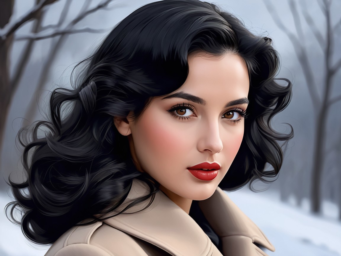 Portrait of a Young Woman in a Wintry Landscape