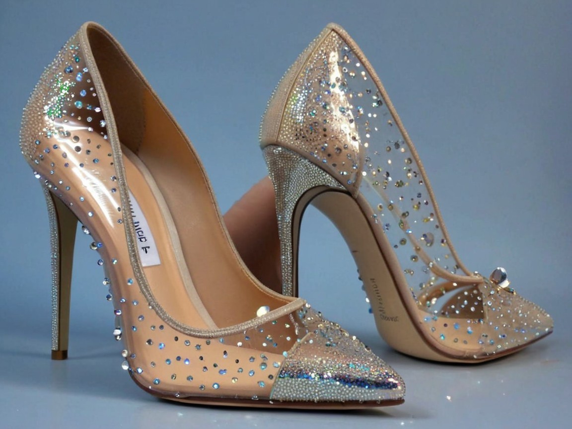 Nude Transparent High-Heeled Shoes with Rhinestones