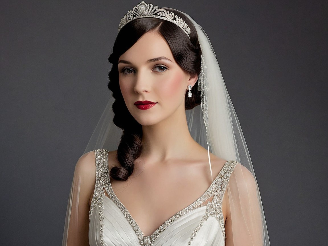 Elegant Bride in Detailed Wedding Gown and Veil
