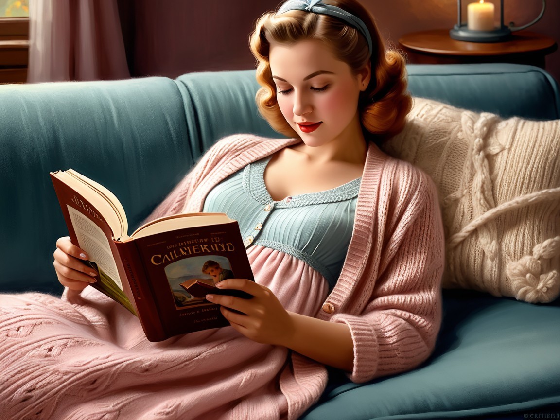 Young Woman Reading "Call Me Kid" on a Cozy Couch