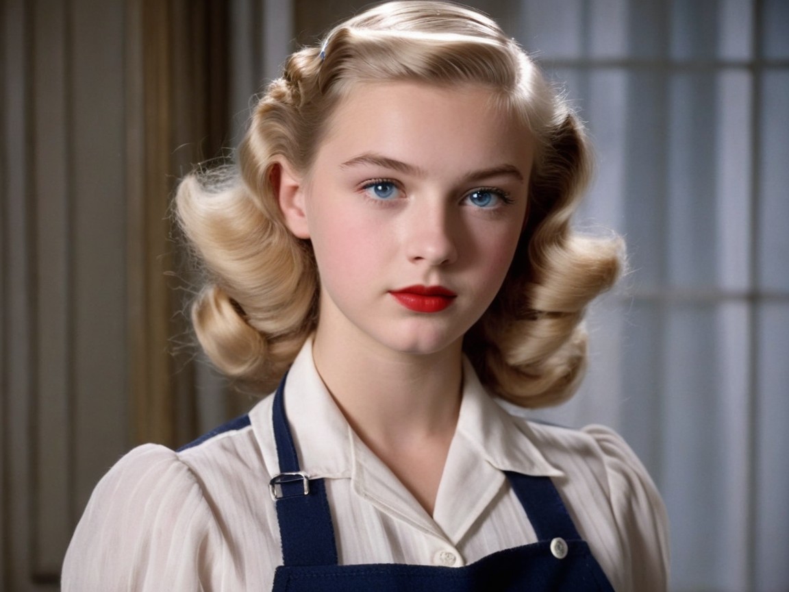 Young girl with retro waves and classic makeup