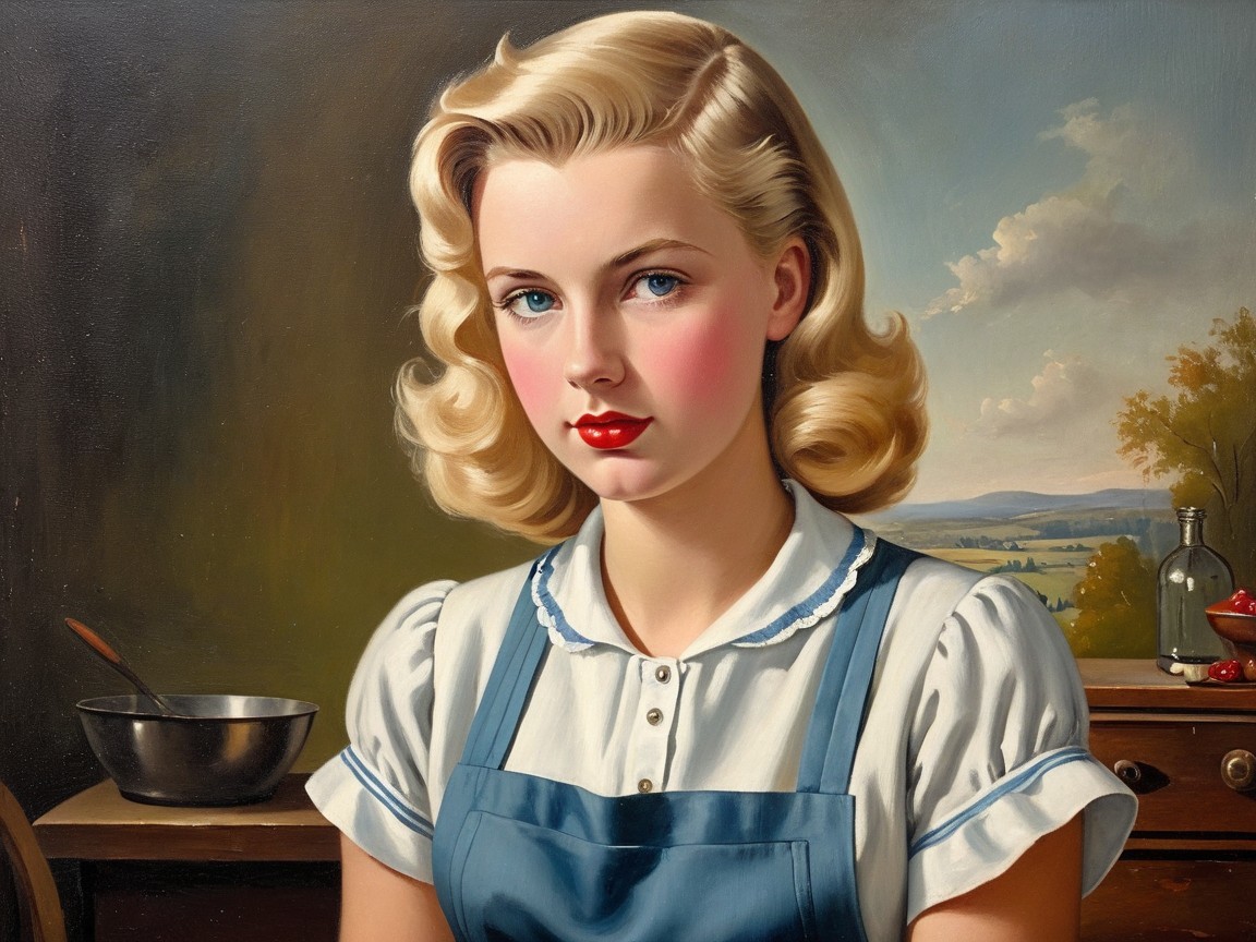 Classic Portrait of Young Woman in Mid-20th Century Style