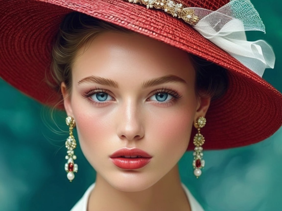 Close-up Portrait of a Woman in a Red Hat