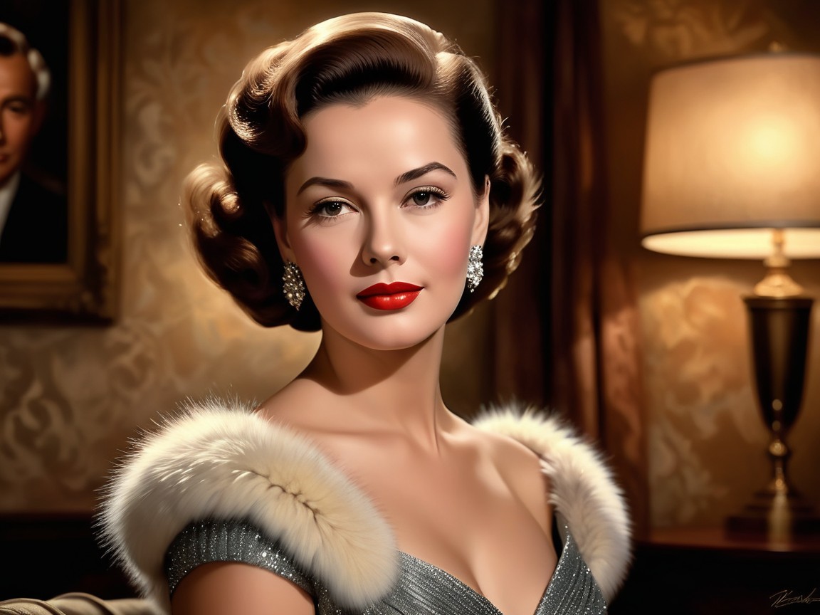 1950s Glamorous Woman in Silver Gown and Elegant Waves