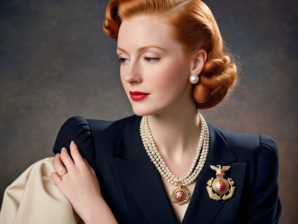 Vintage-Inspired Woman with Elegant Red Hair and Glamour