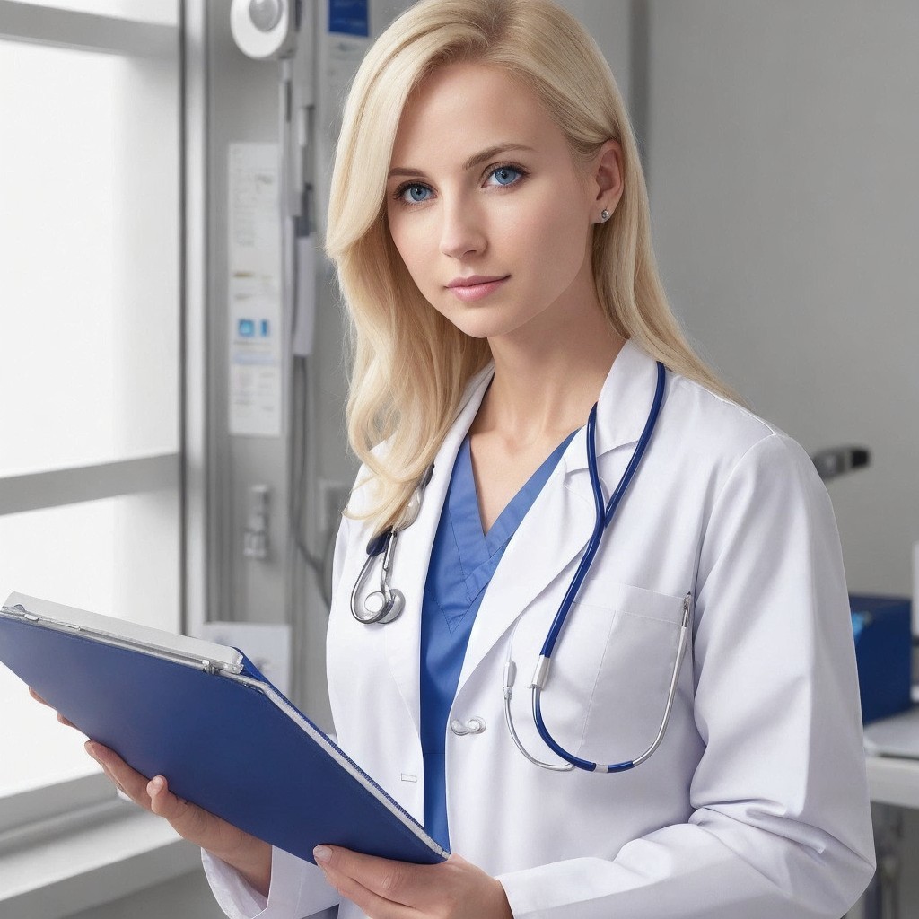 Young Female Doctor in Medical Office with Stethoscope