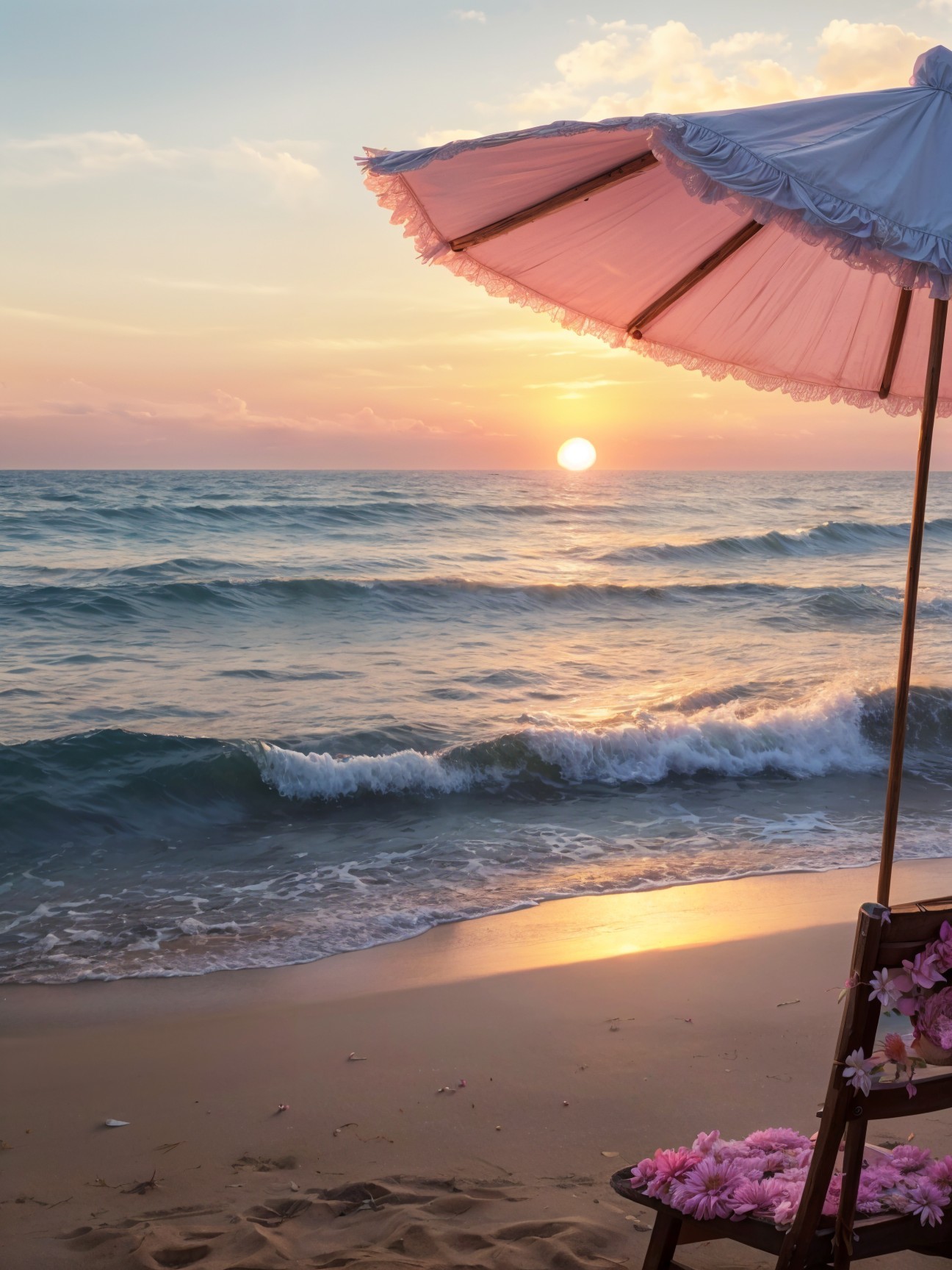 Serene Beach Scene at Sunset with Gentle Waves