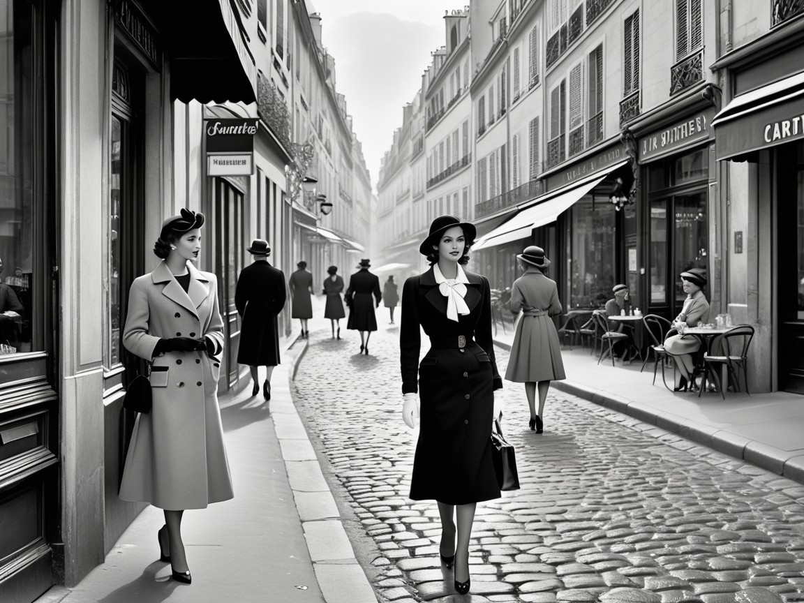 Vintage Parisian Street Scene in Black and White