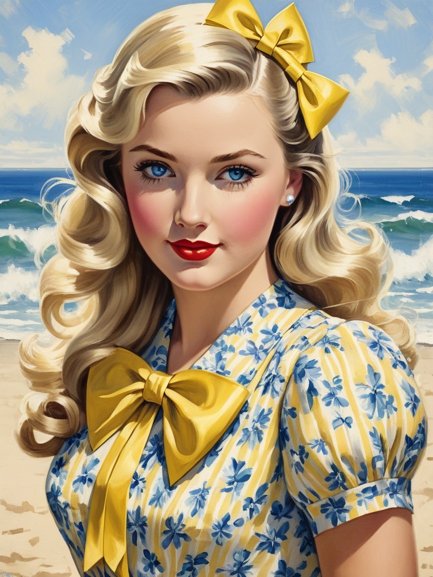 Vintage Portrait of a Young Woman at the Beach