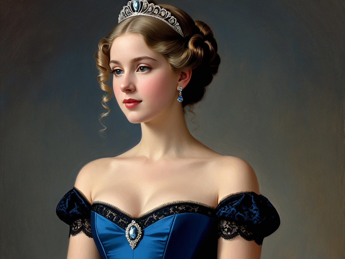 Young Woman in Regal Blue Gown with Elegant Details